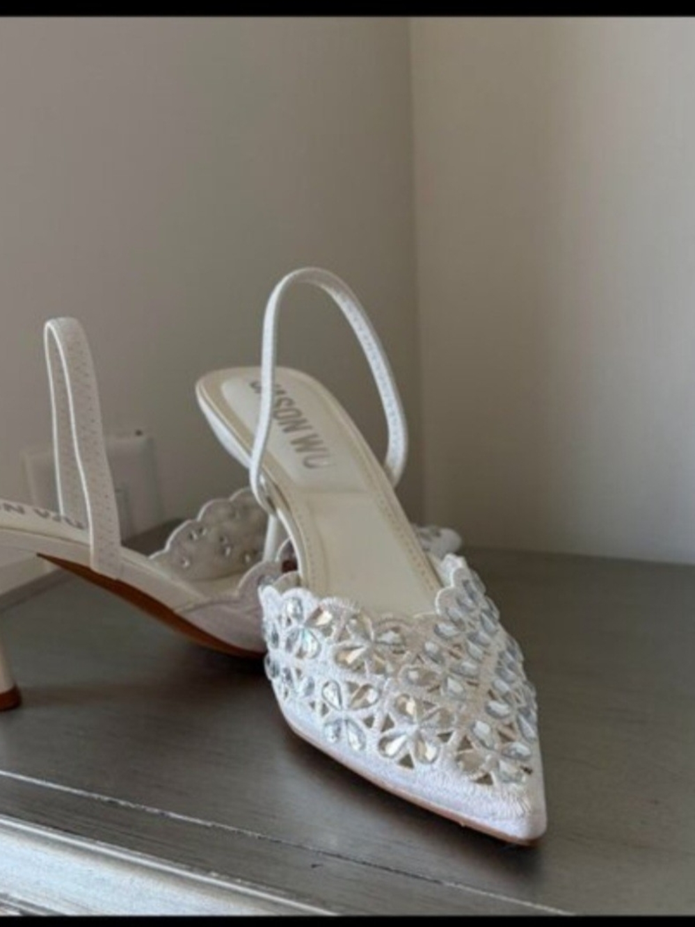 Jason Wu White Embellished Pointed-Toe Slingback Heels 7.5